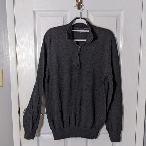 GAP 100%‎ Extra Fine Merino Wool Grey Pullover 1/4 Zip Sweater Size Large - Picture 1 of 8